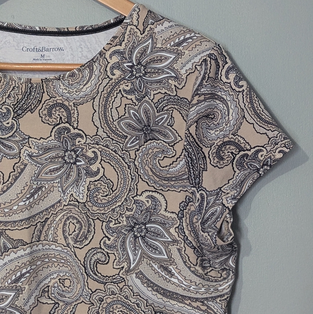Croft & Barrow The Classic Tee Women's Size M Paisley Cotton Cap Sleeve Top - Picture 3 of 9